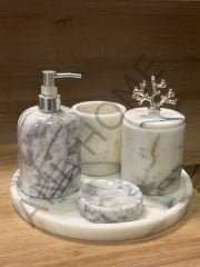 Leylak Banyo Seti Gümüş Detaylı