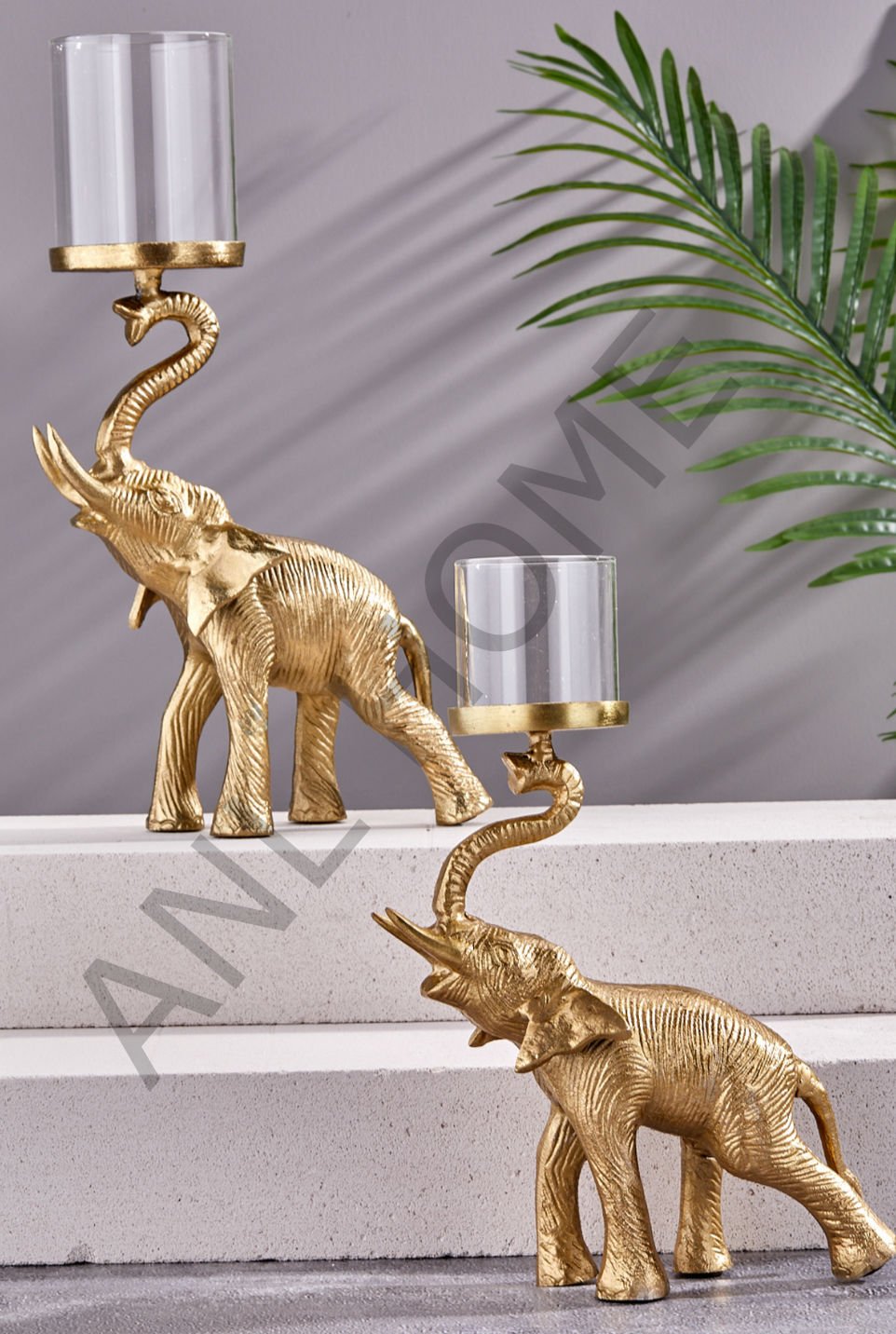 Fil Figürlü Gold Renk Şamdan