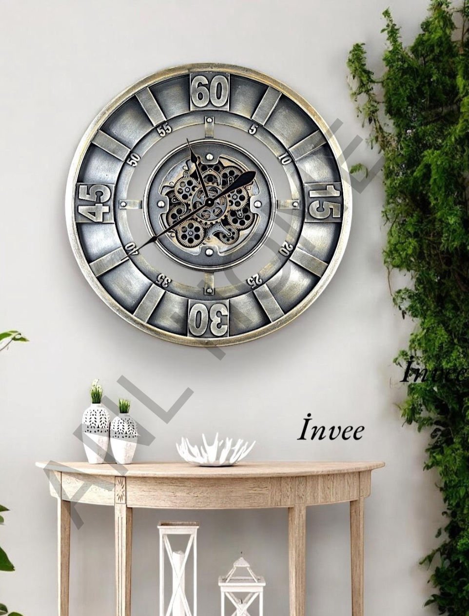 80 cm gümüş antik çarklı saat