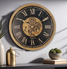 80 cm gold siyah eskitme metal çarklı duvar saati